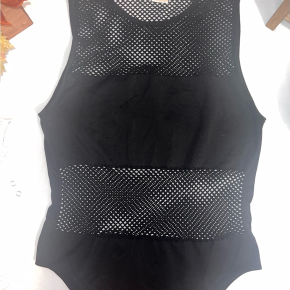 SUGAR & ROSE Tops - Sugar & Rose Elegant Black and White fishnet tank bodysuit